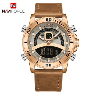 NAVIFORCE NF9181 Watches Men Leather Sports Male Clock Digital Quartz Military Man LED Wristwatch